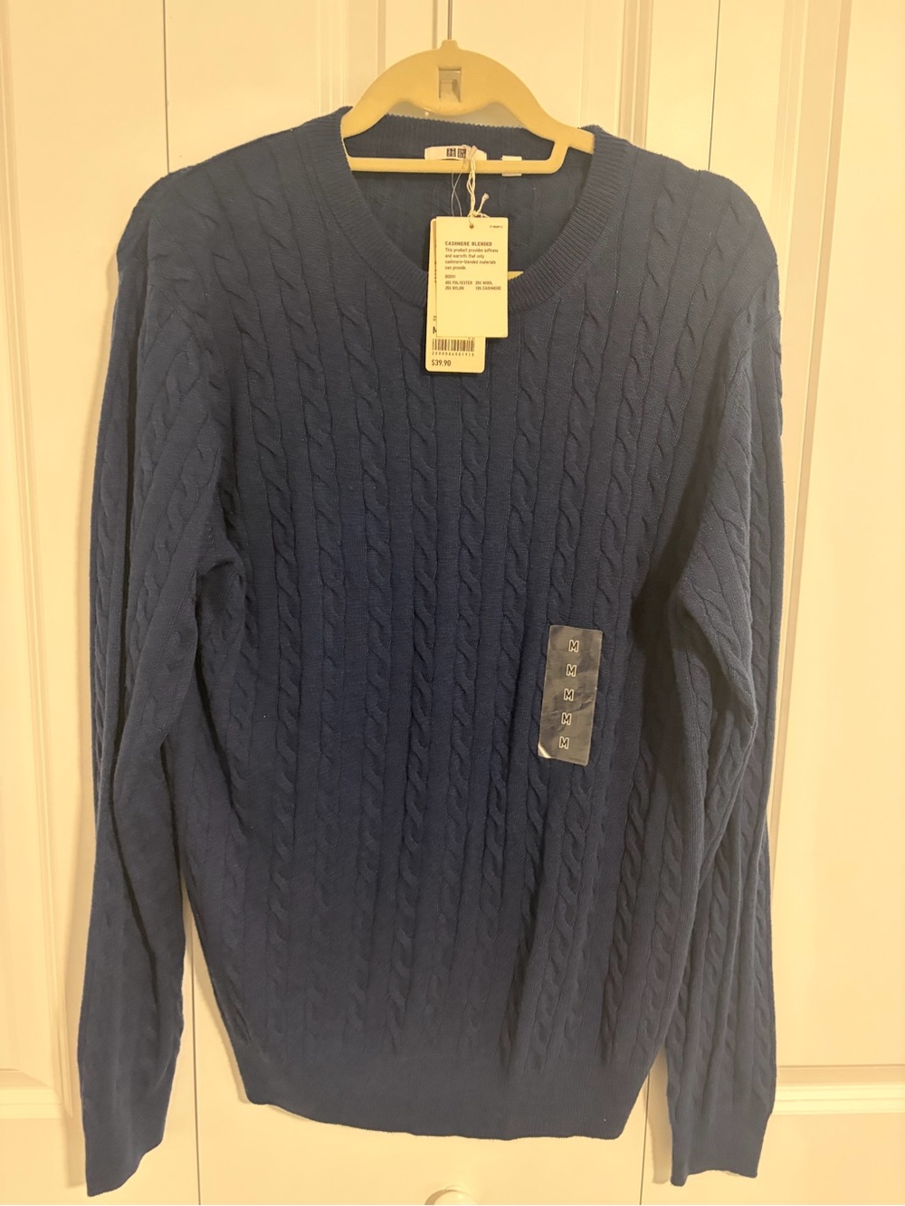 Uniqlo Men's Cable Knit Crewneck Sweater - Navy Blue